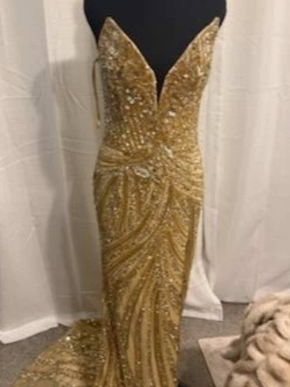 Gold Sequin Mermaid Prom Dress with Deep Plunge